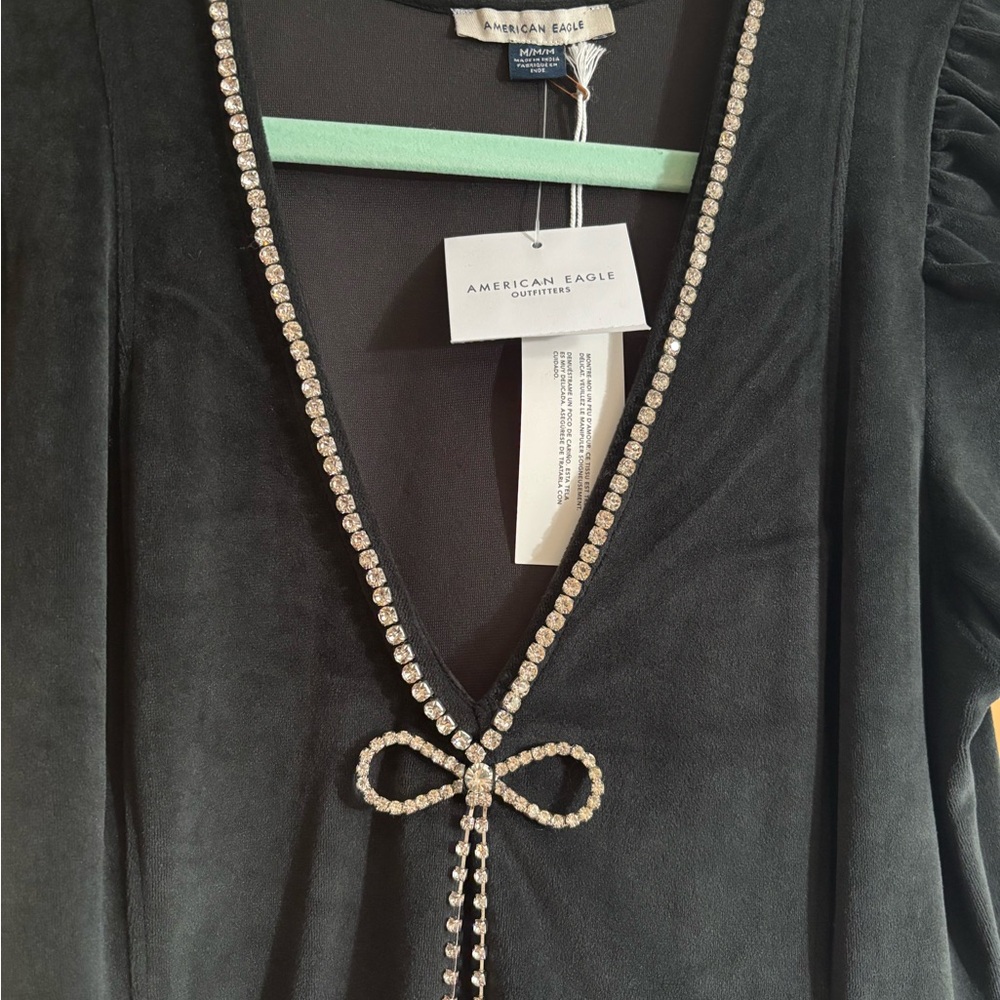 American Eagle Outfitters Black Midi Dress with Pearl Accent - Picture 3 of 3